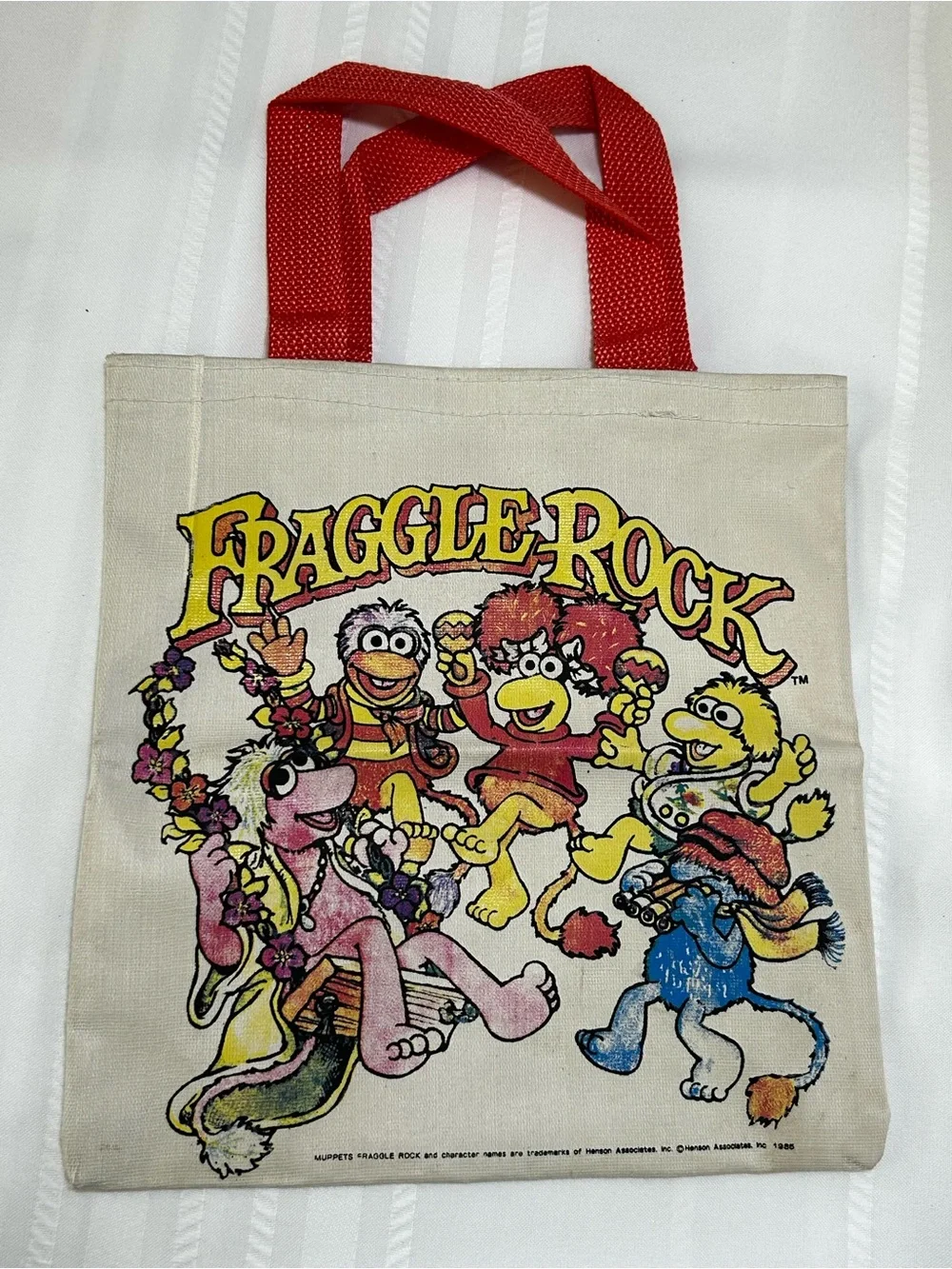 Vintage 1985 Henson Fraggle Rock Muppets Tote Bag Graphic Red Yellow Orange